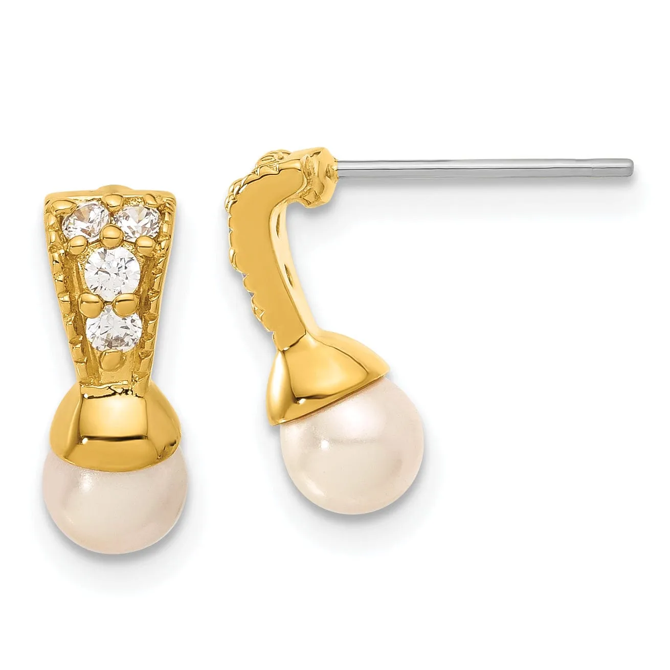 Gold Plated Glass Pearl Cubic Zirconia Earrings