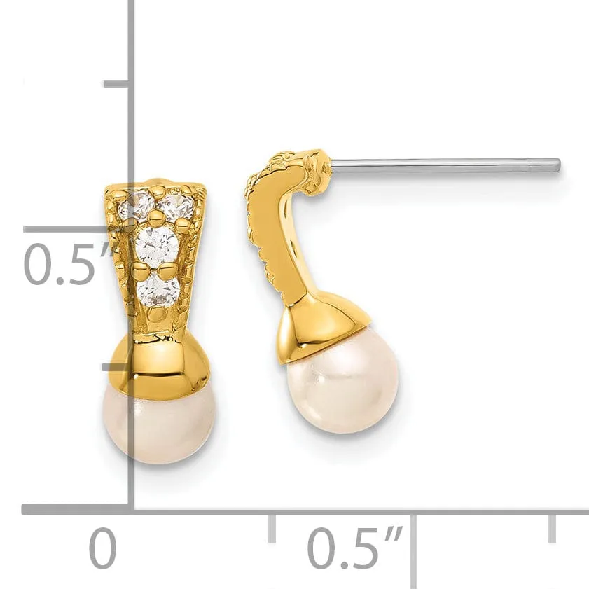 Gold Plated Glass Pearl Cubic Zirconia Earrings