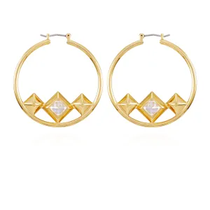 Goldtone Floating Crystal Hoop Earrings