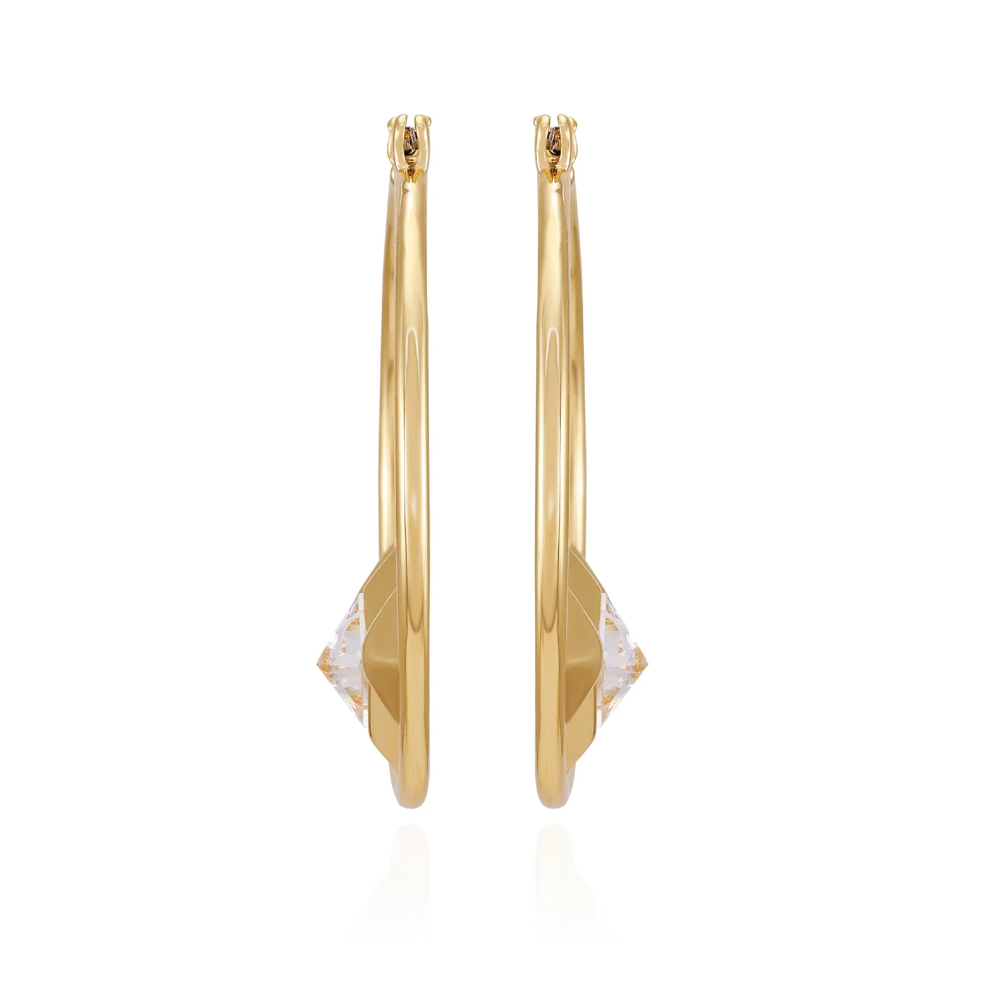 Goldtone Floating Crystal Hoop Earrings