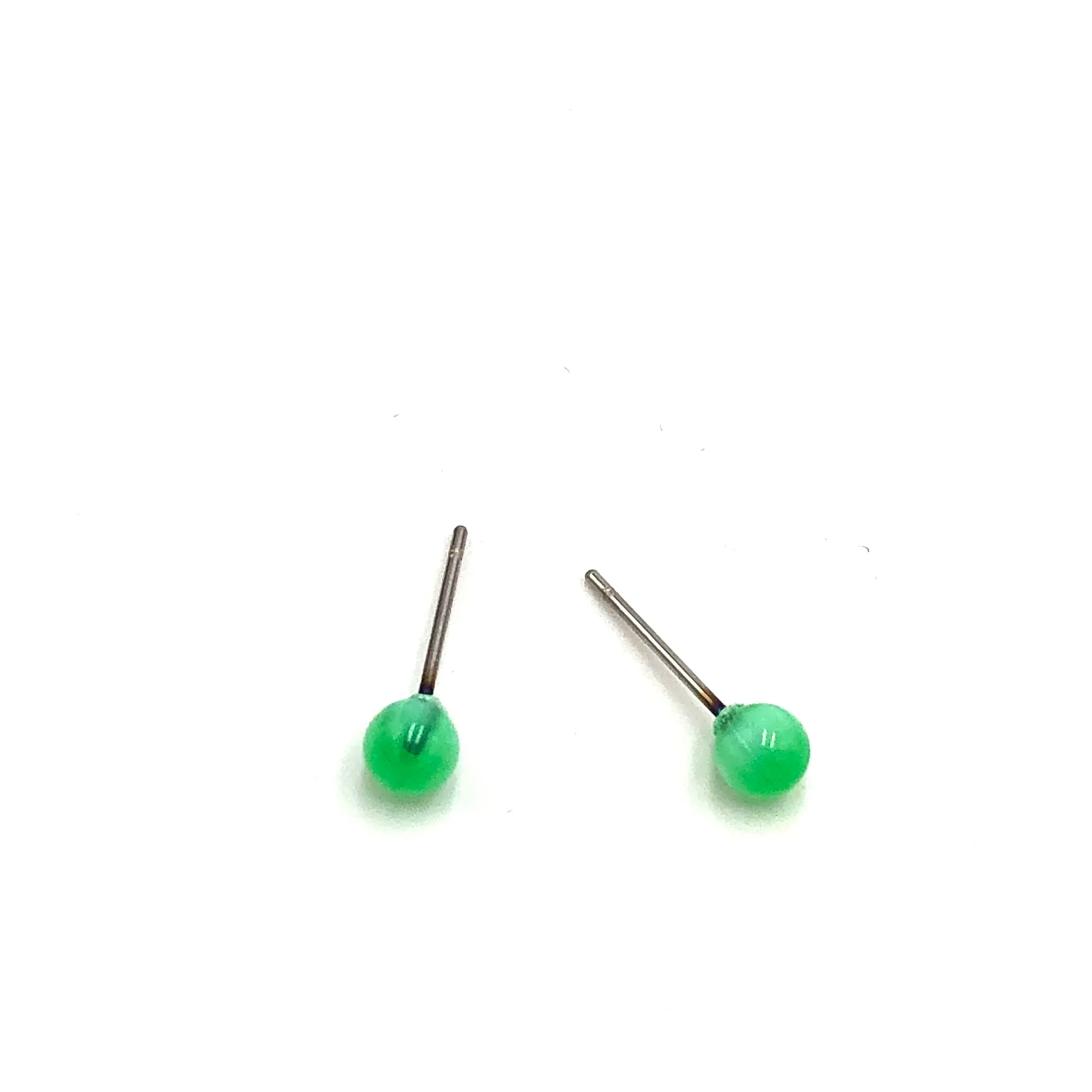 Green Stripe Moonglow Tiny Ball Stud Earrings