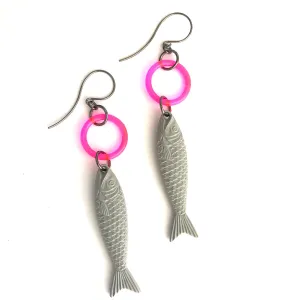 Grey & Neon Pink Fish A Lure-Ing Earrings