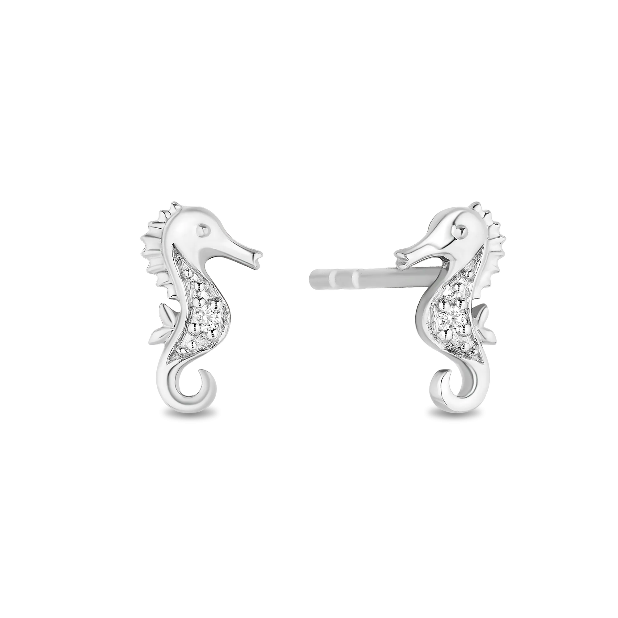 Hallmark Fine Jewelry Mystical Seahorse Studs in Sterling Silver With Accent Diamonds