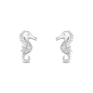 Hallmark Fine Jewelry Mystical Seahorse Studs in Sterling Silver With Accent Diamonds