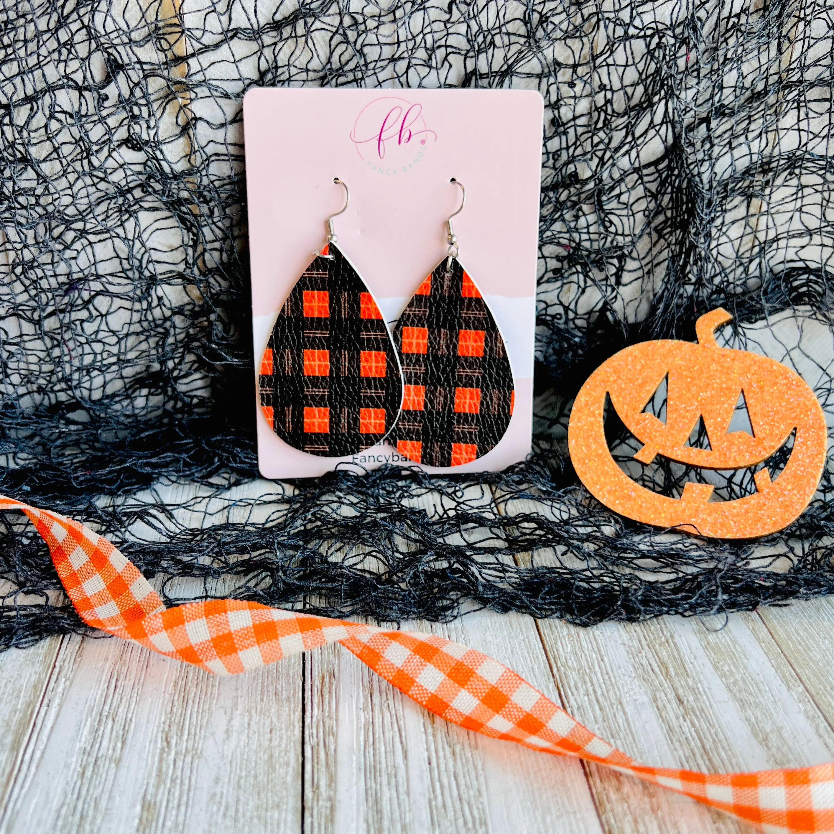 Halloween Plaid Faux Leather Drop Ear Bling