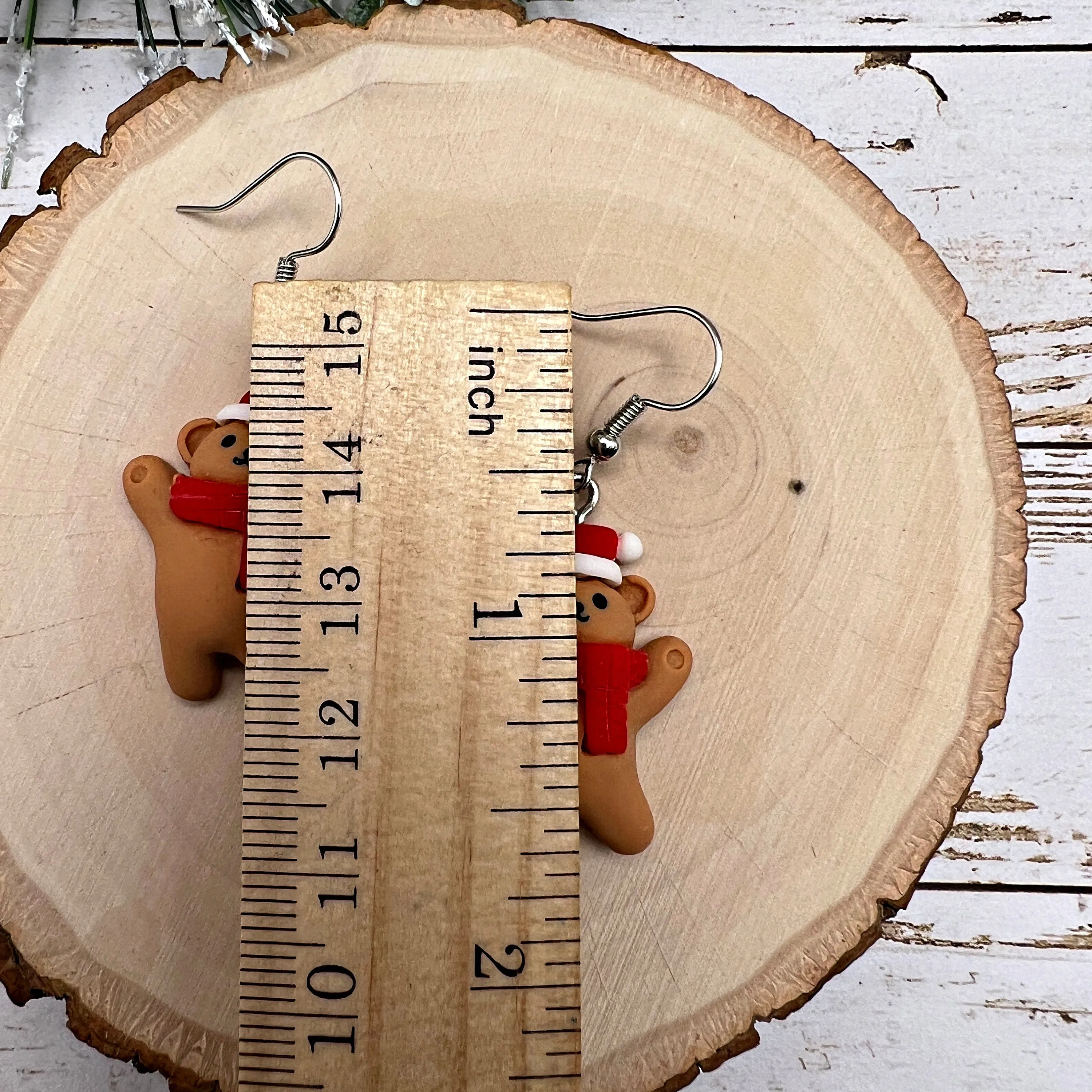 Holiday Adorable Santa Hat Teddy Bear Earrings - Clearance Christmas Stocking Stuffer