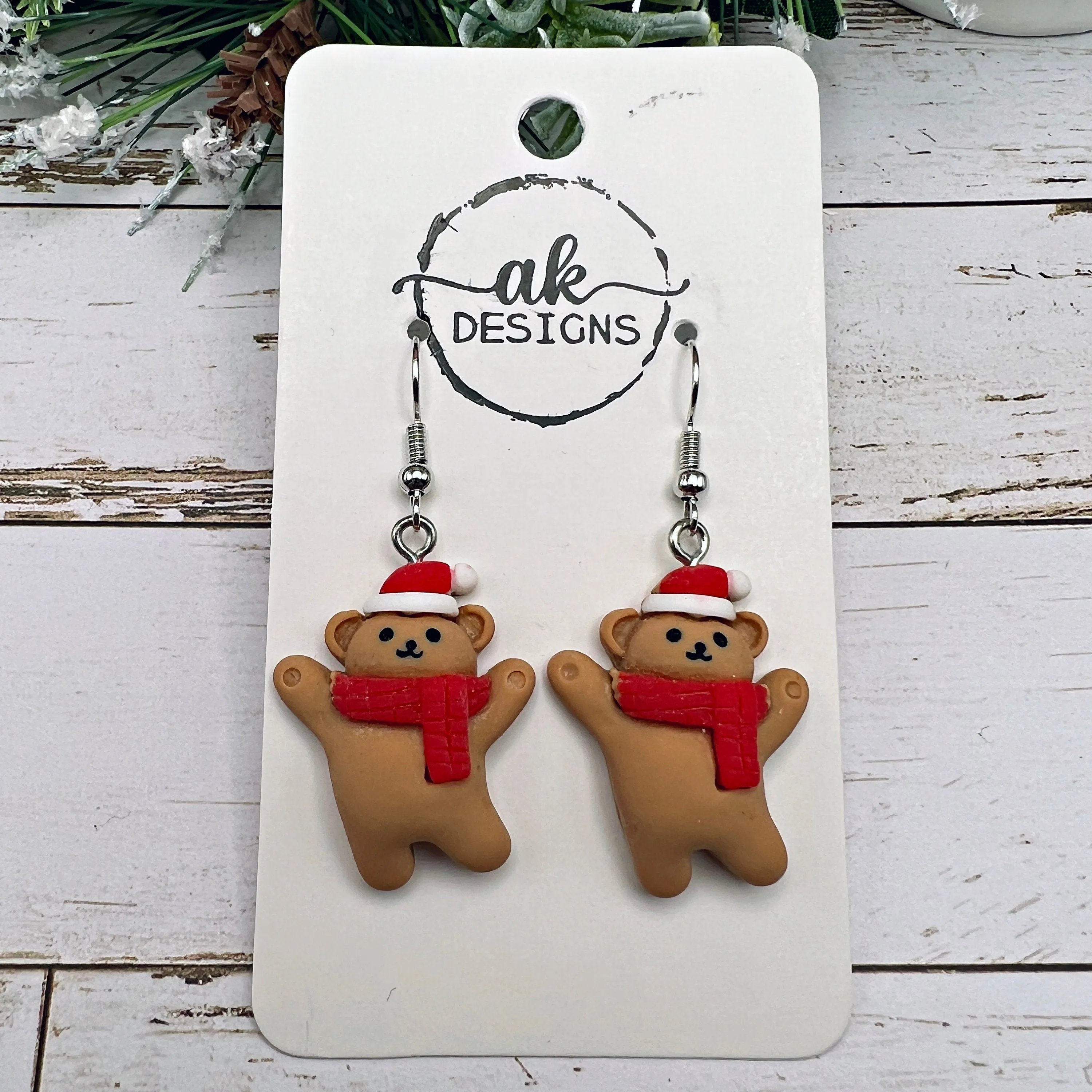 Holiday Adorable Santa Hat Teddy Bear Earrings - Clearance Christmas Stocking Stuffer