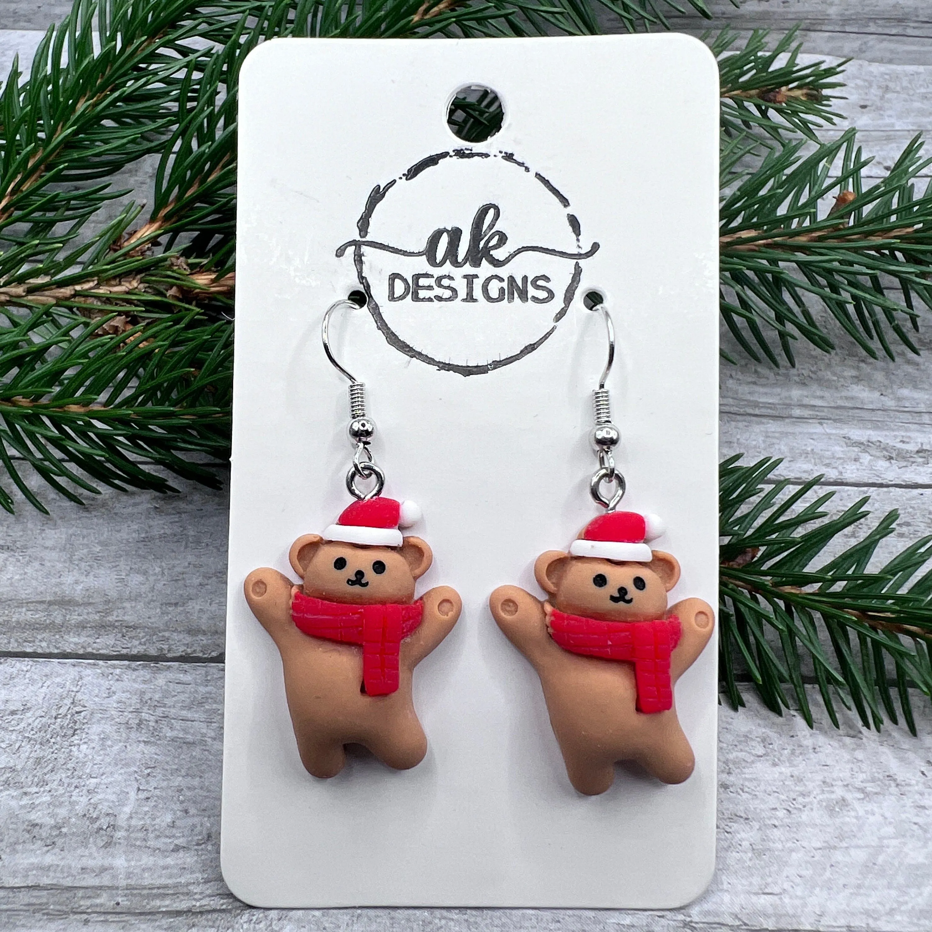 Holiday Adorable Santa Hat Teddy Bear Earrings - Clearance Christmas Stocking Stuffer