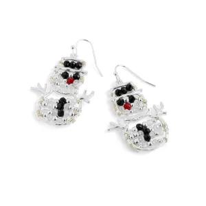 Holiday Beaded Snowman Earrings - Silver