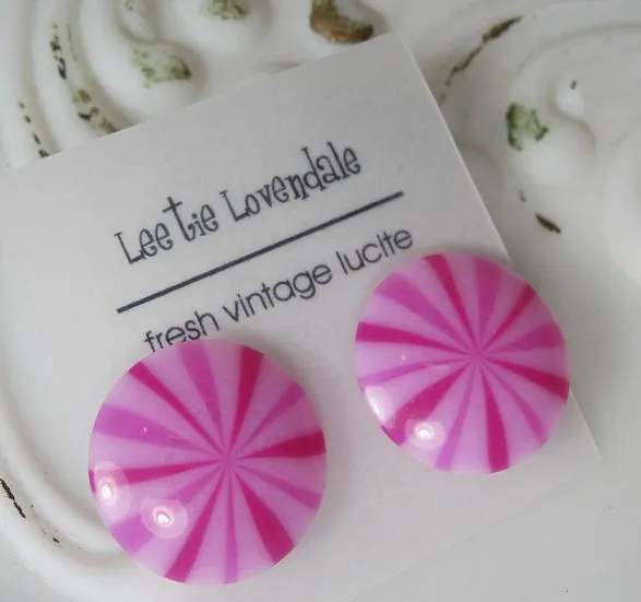 Hot Pink Firework Lucite Disc Stud Earrings