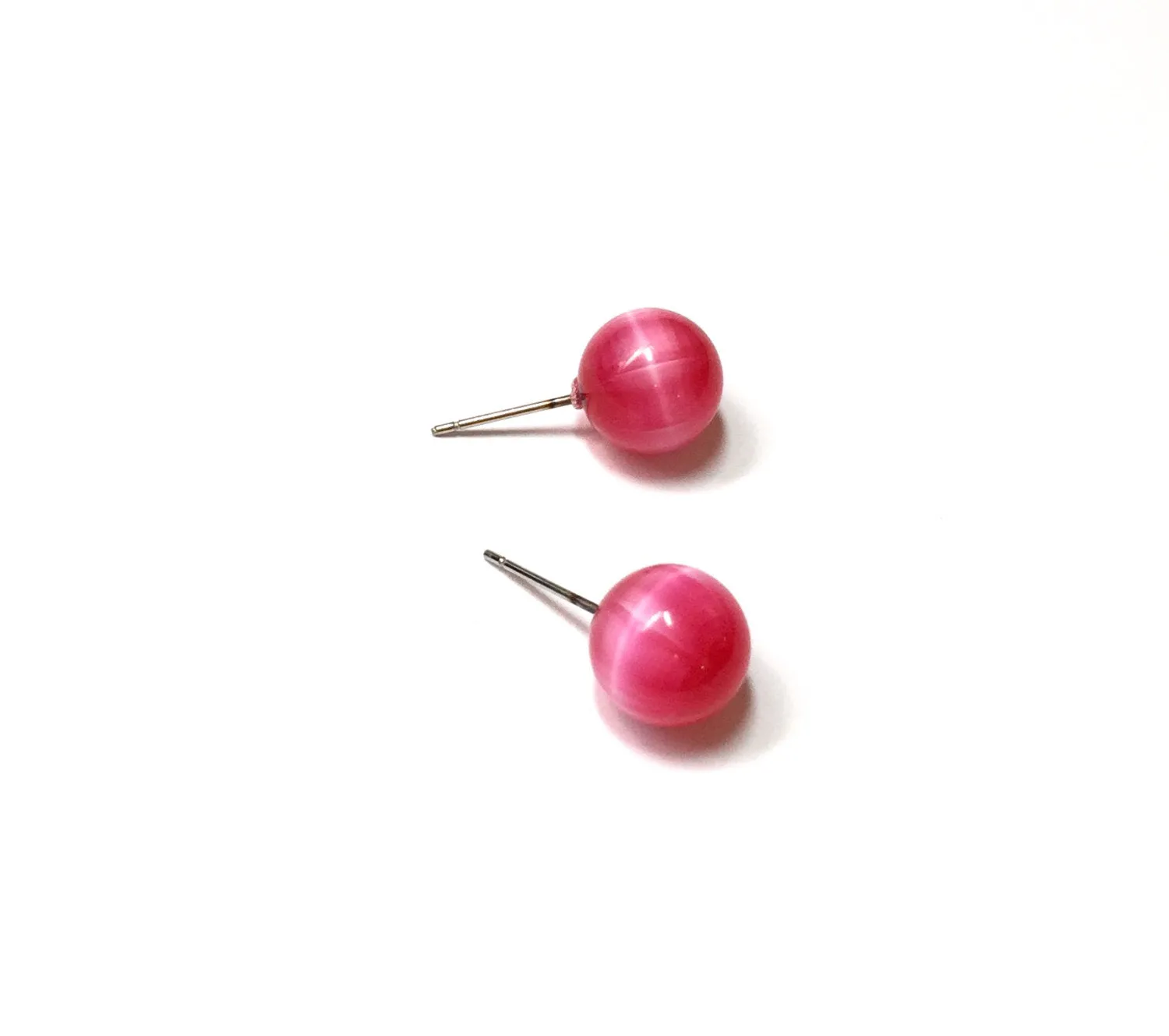 Hot Pink Fuchsia Moonglow Striped Ball Stud Earrings