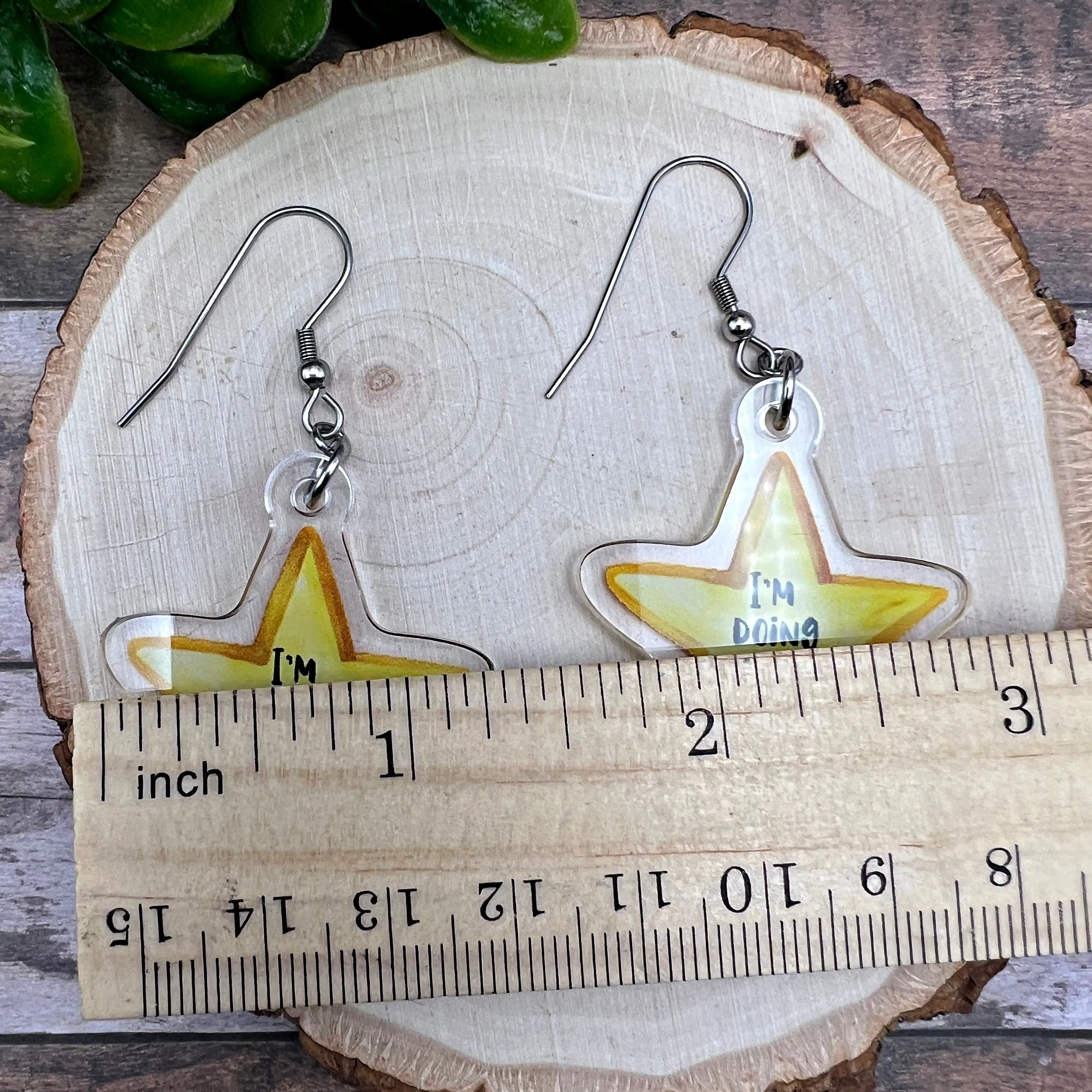 I'm Doing My Best Gold Star Acrylic Earrings Hypoallergenic Gift Watercolor Star Design Lightweight and Inspirational Quirky Earrings Stainless Steel Ear Wire