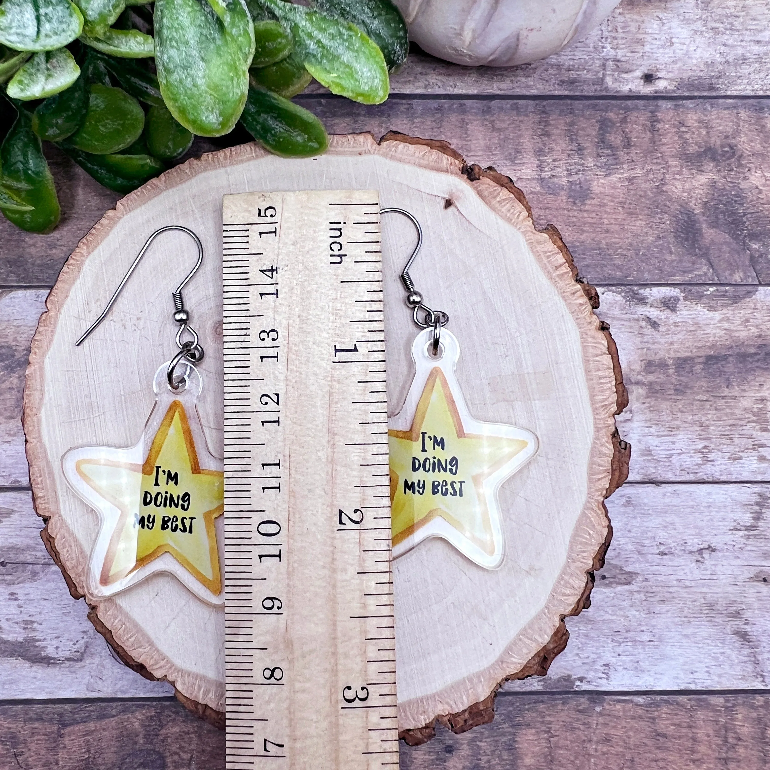 I'm Doing My Best Gold Star Acrylic Earrings Hypoallergenic Gift Watercolor Star Design Lightweight and Inspirational Quirky Earrings Stainless Steel Ear Wire