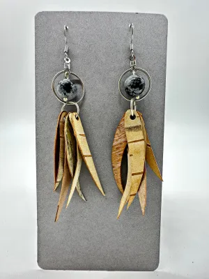 Indigenous Handcrafted Earrings - Birch Bark and Snowflake Obsidian