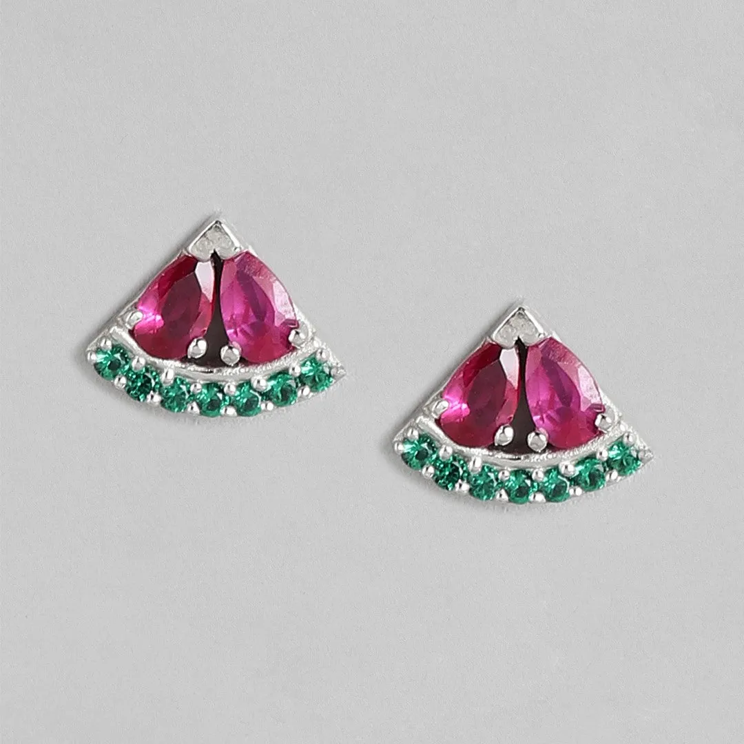 Juicy Gems 925 Sterling Silver Rhodium Plated Watermelon Pattern Earrings