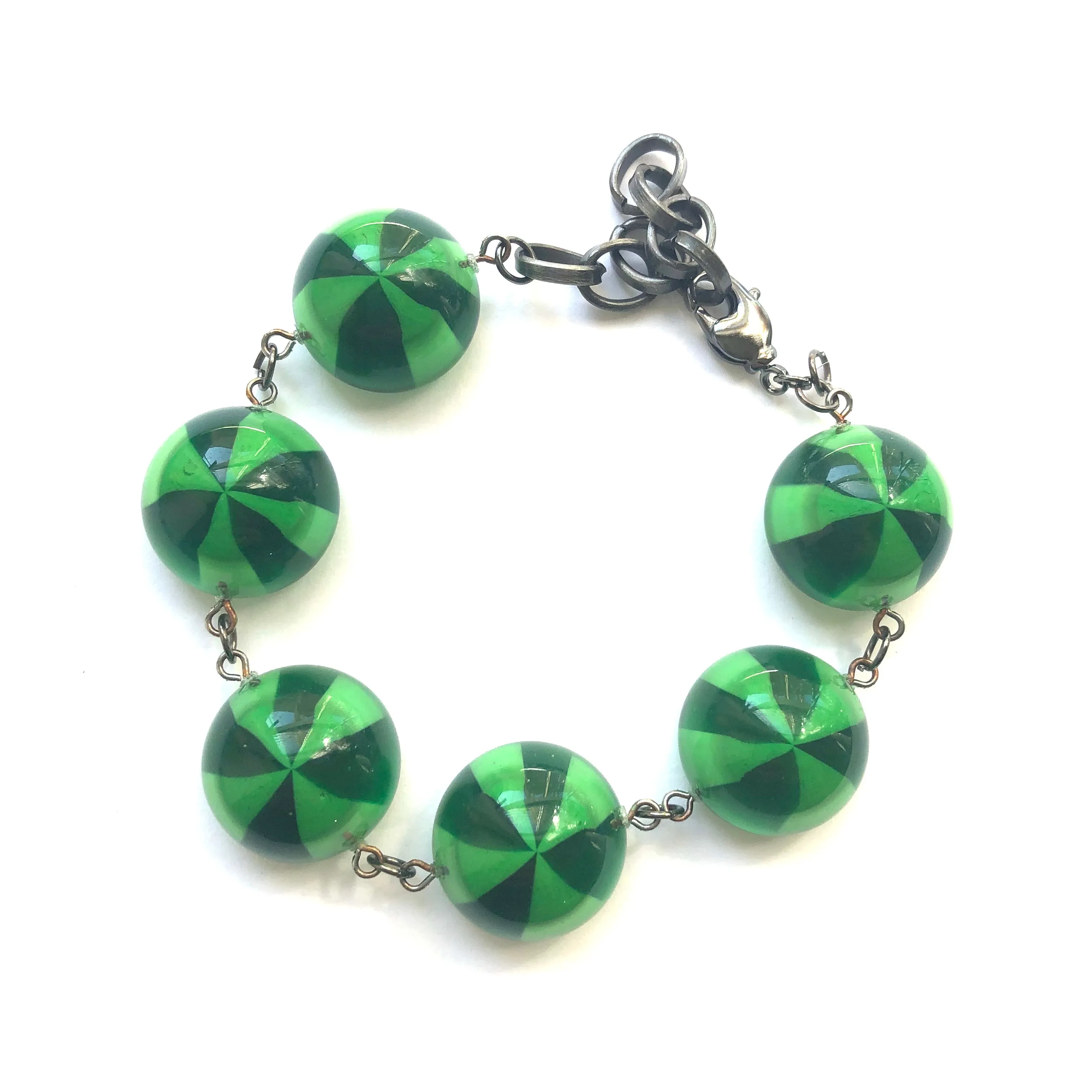 Kelly & Emerald Green Candy Disc Stations Bracelet