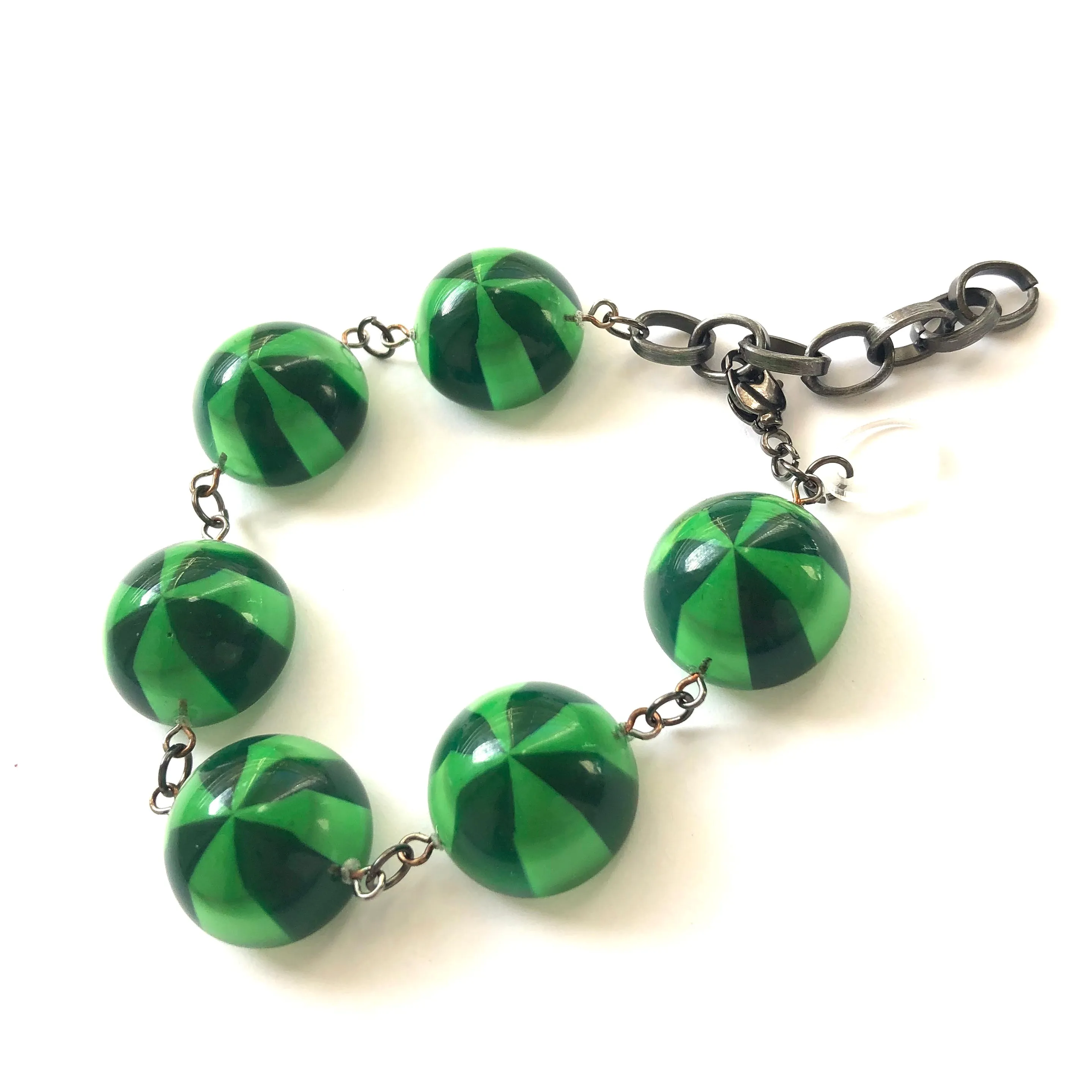 Kelly & Emerald Green Candy Disc Stations Bracelet