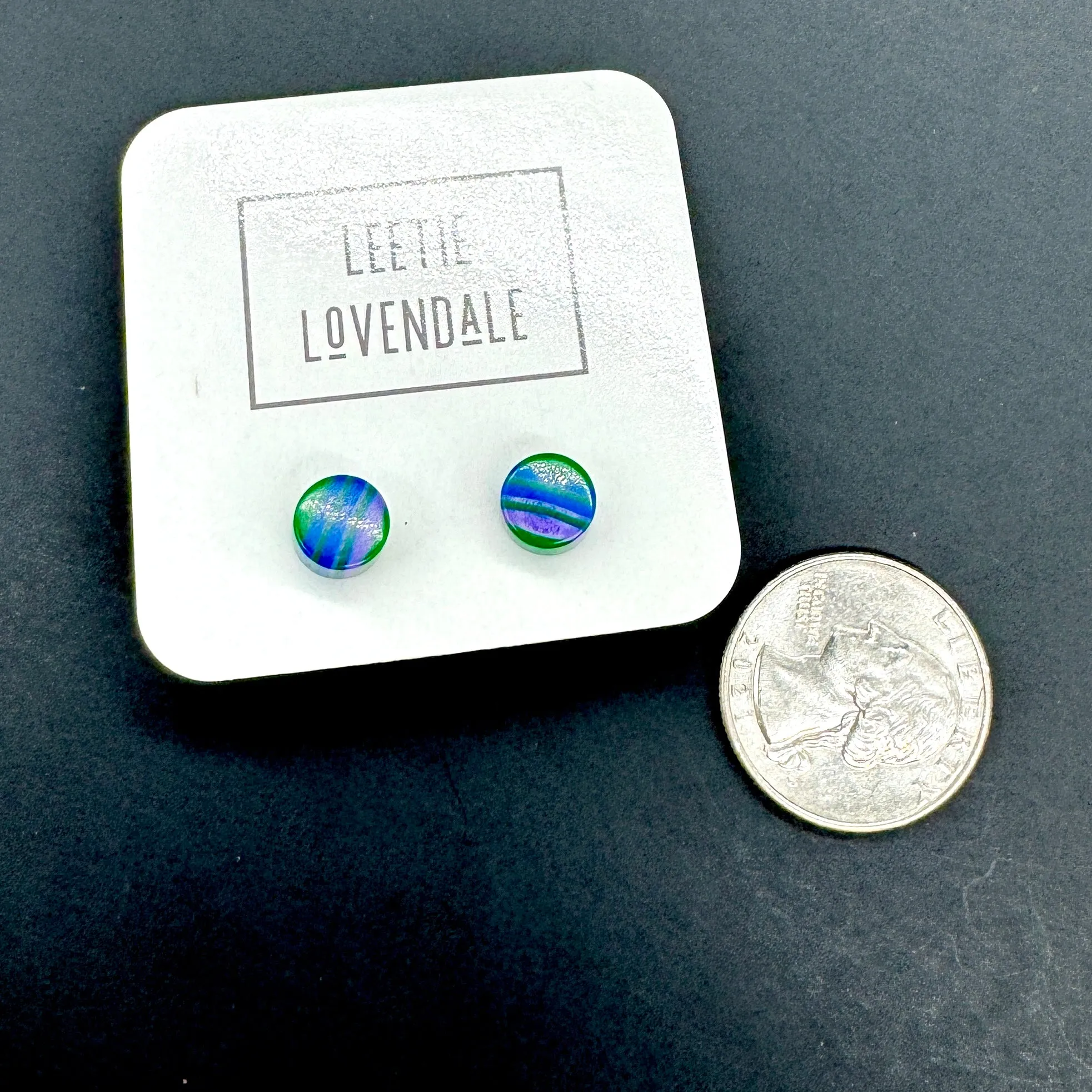 Kelly Blue & Purple Stripe Cane Slice Stud Earrings