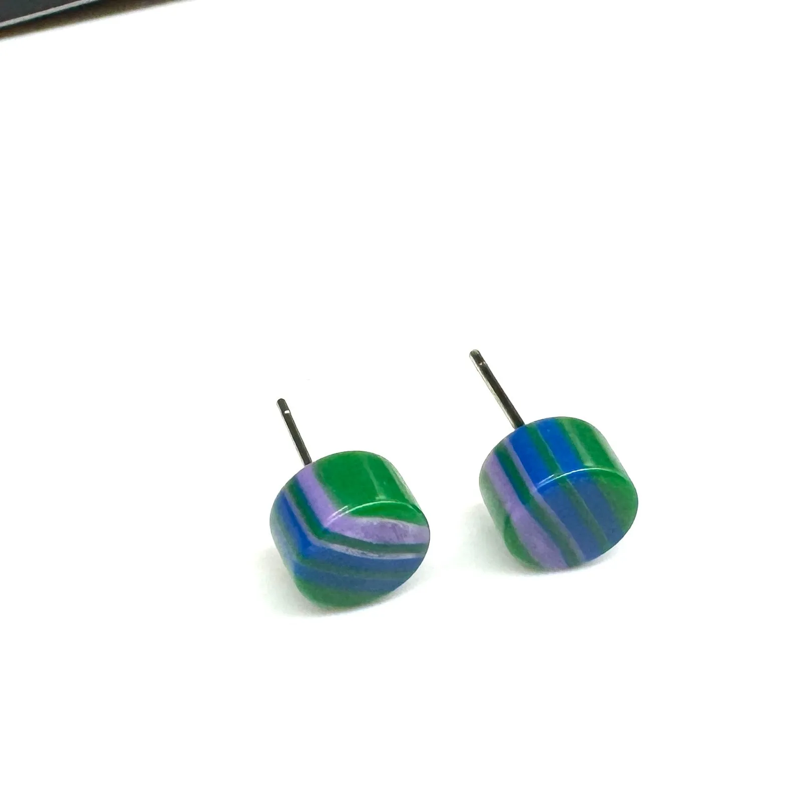 Kelly Blue & Purple Stripe Cane Slice Stud Earrings