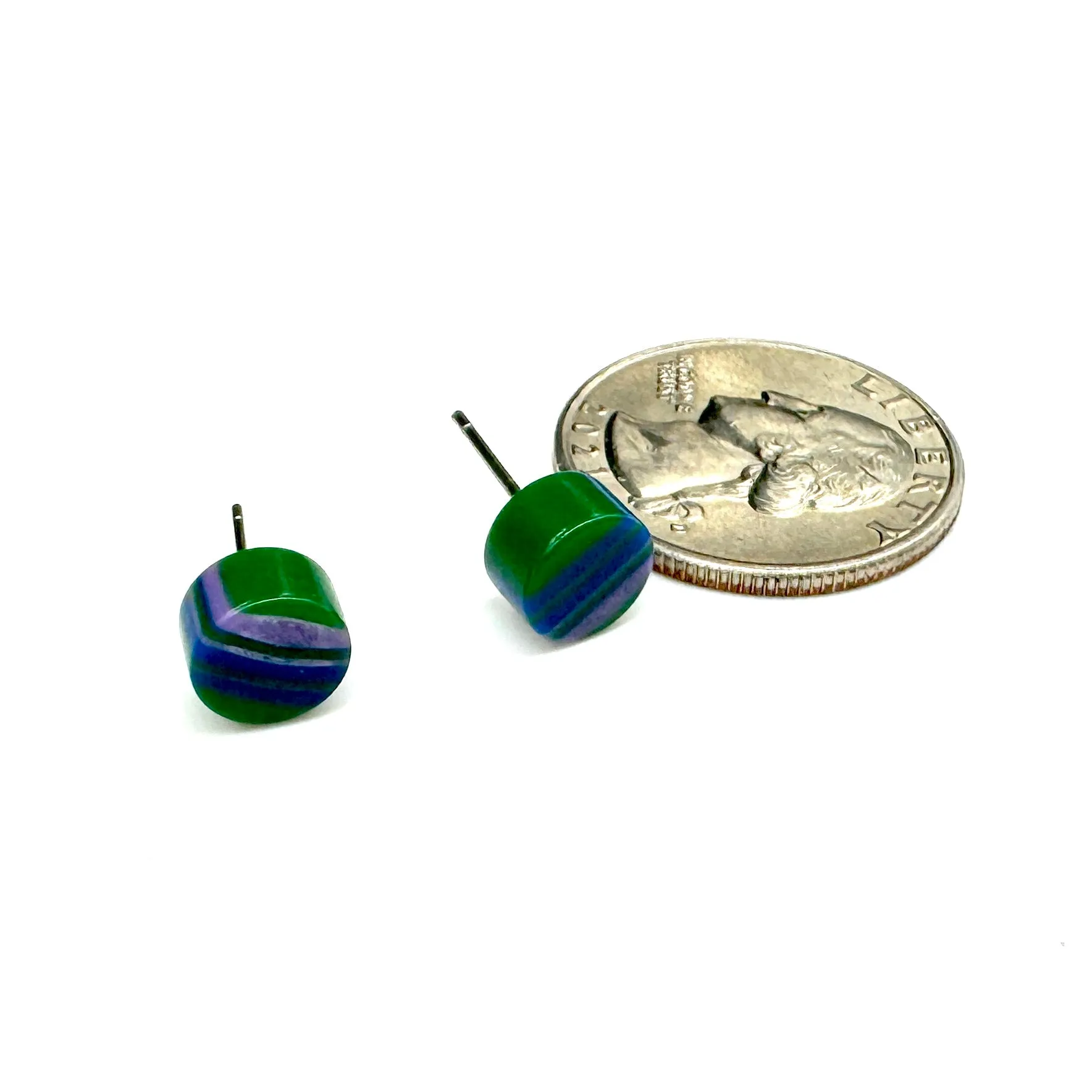 Kelly Blue & Purple Stripe Cane Slice Stud Earrings