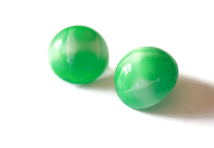 Kelly Green Marbled Striped Moonglow Retro Button Stud Earrings