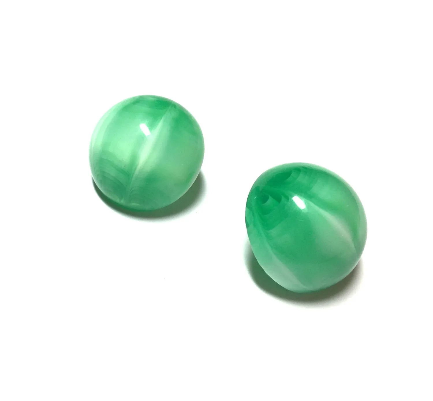 Kelly Green Marbled Striped Moonglow Retro Button Stud Earrings