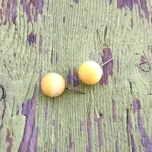 Light Yellow Catseye Moonglow Ball Stud Earrings