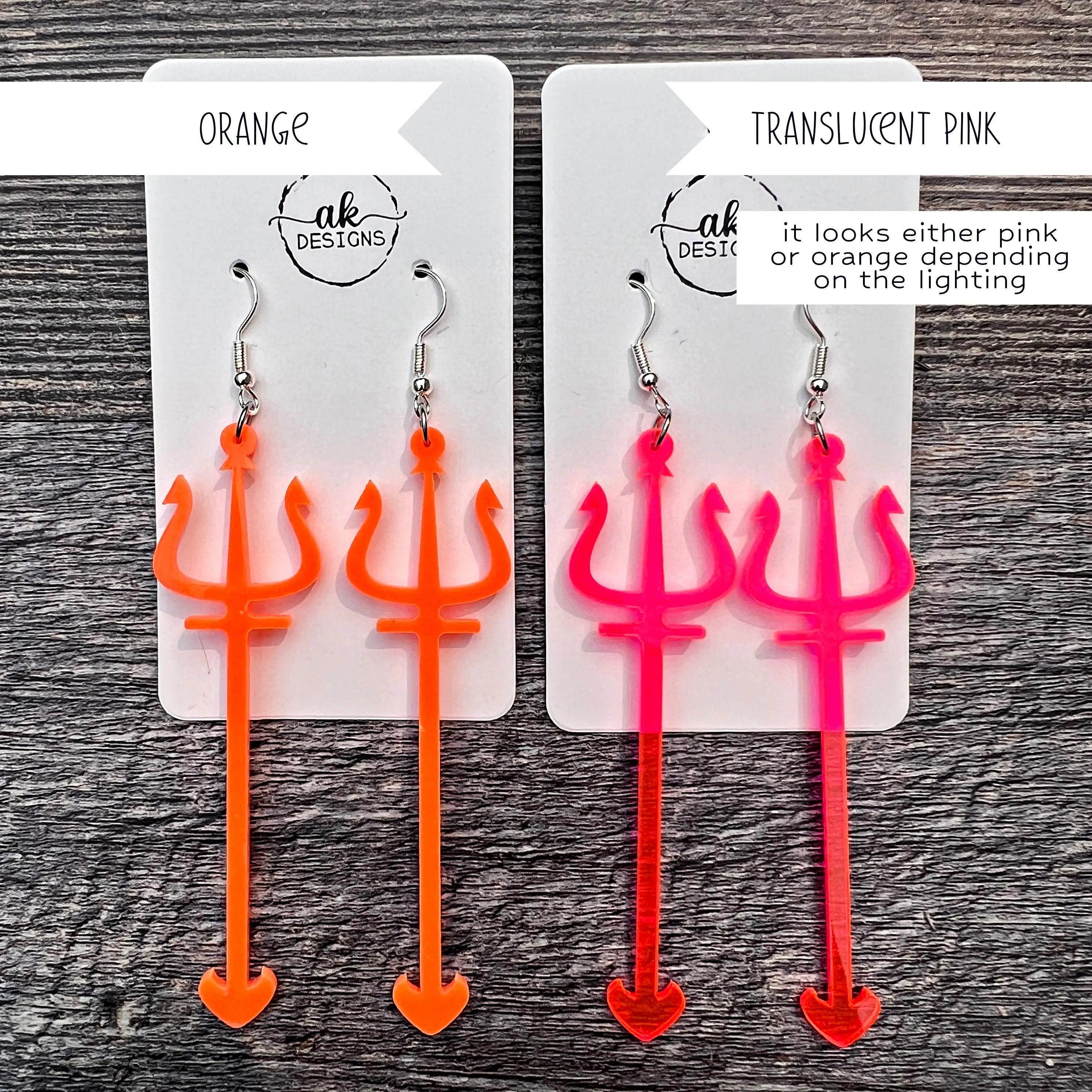 Lightweight Acrylic Pitchfork Trident Earrings - Spooky Devil Halloween - Clearance