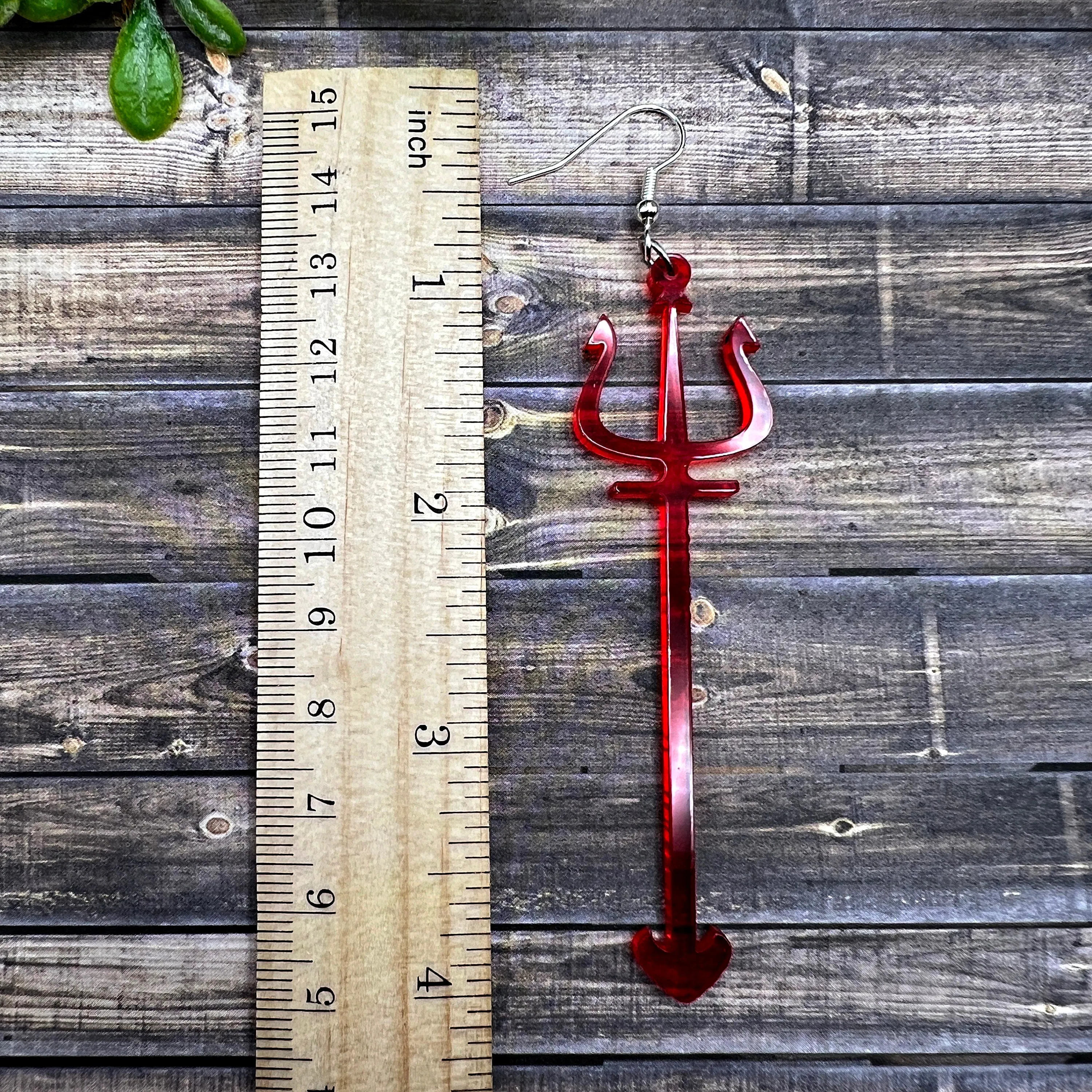 Lightweight Acrylic Pitchfork Trident Earrings - Spooky Devil Halloween - Clearance