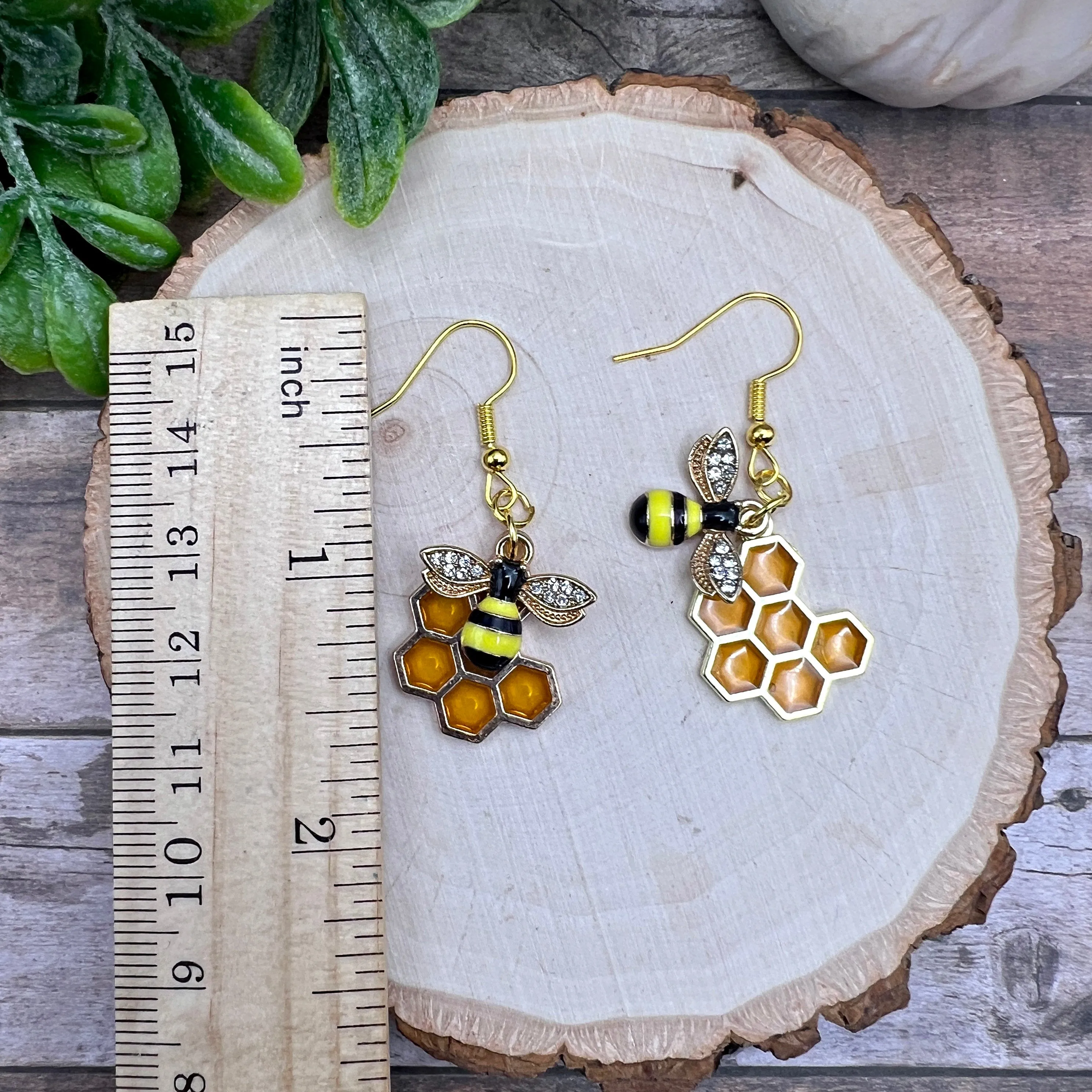 Lightweight Bee Honeycomb Honey  Earrings - Resin Enamel Animal Jewelry