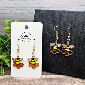 Lightweight Bee Honeycomb Honey  Earrings - Resin Enamel Animal Jewelry