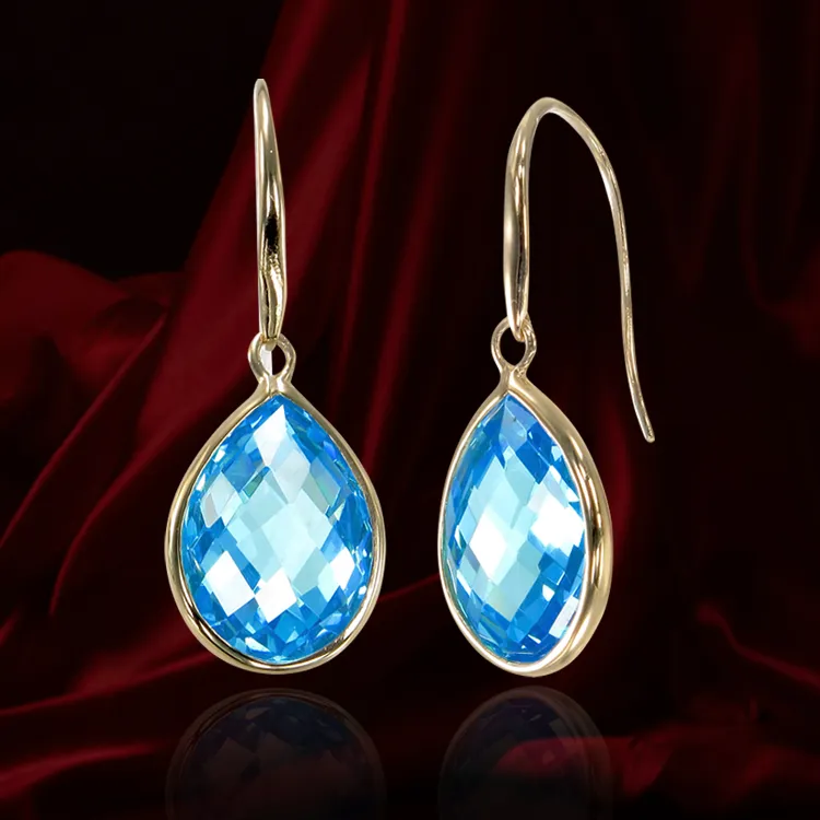 Lustrous 18K Gold Vermeil Blue Drop Earrings