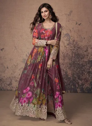 Maroon Embroidered Slit Style Anarkali Suit