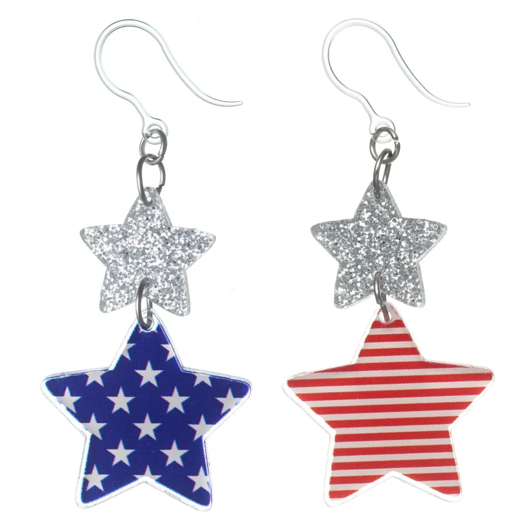 Mismatch Flag Star Dangles Hypoallergenic Earrings for Sensitive Ears Made with Plastic Posts