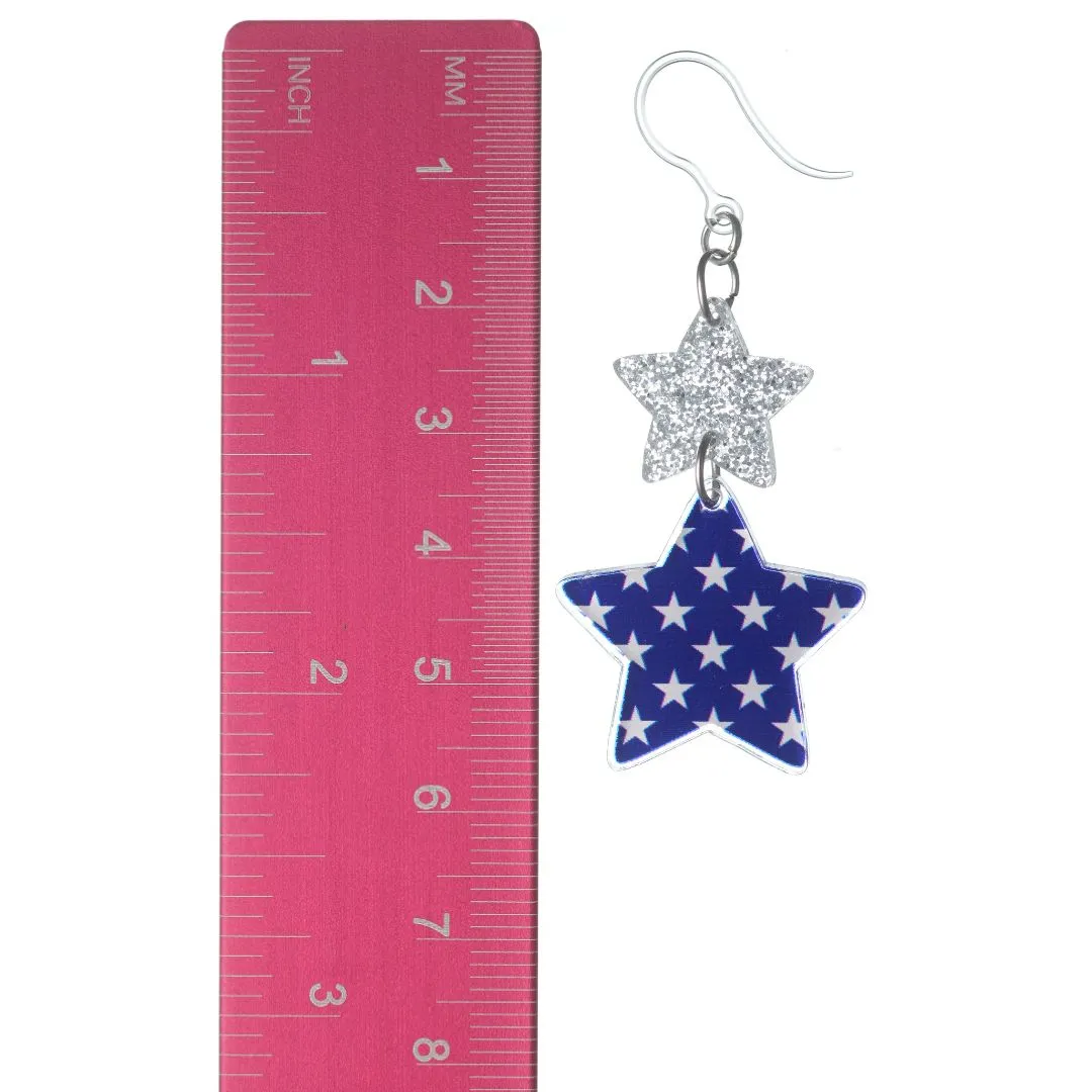 Mismatch Flag Star Dangles Hypoallergenic Earrings for Sensitive Ears Made with Plastic Posts