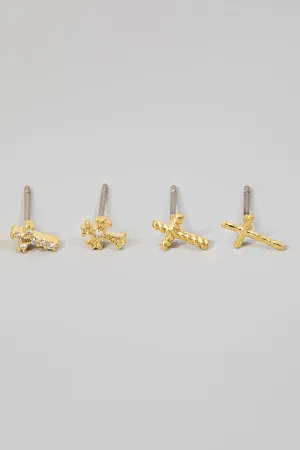 Mixed Cross Earring Stud Set