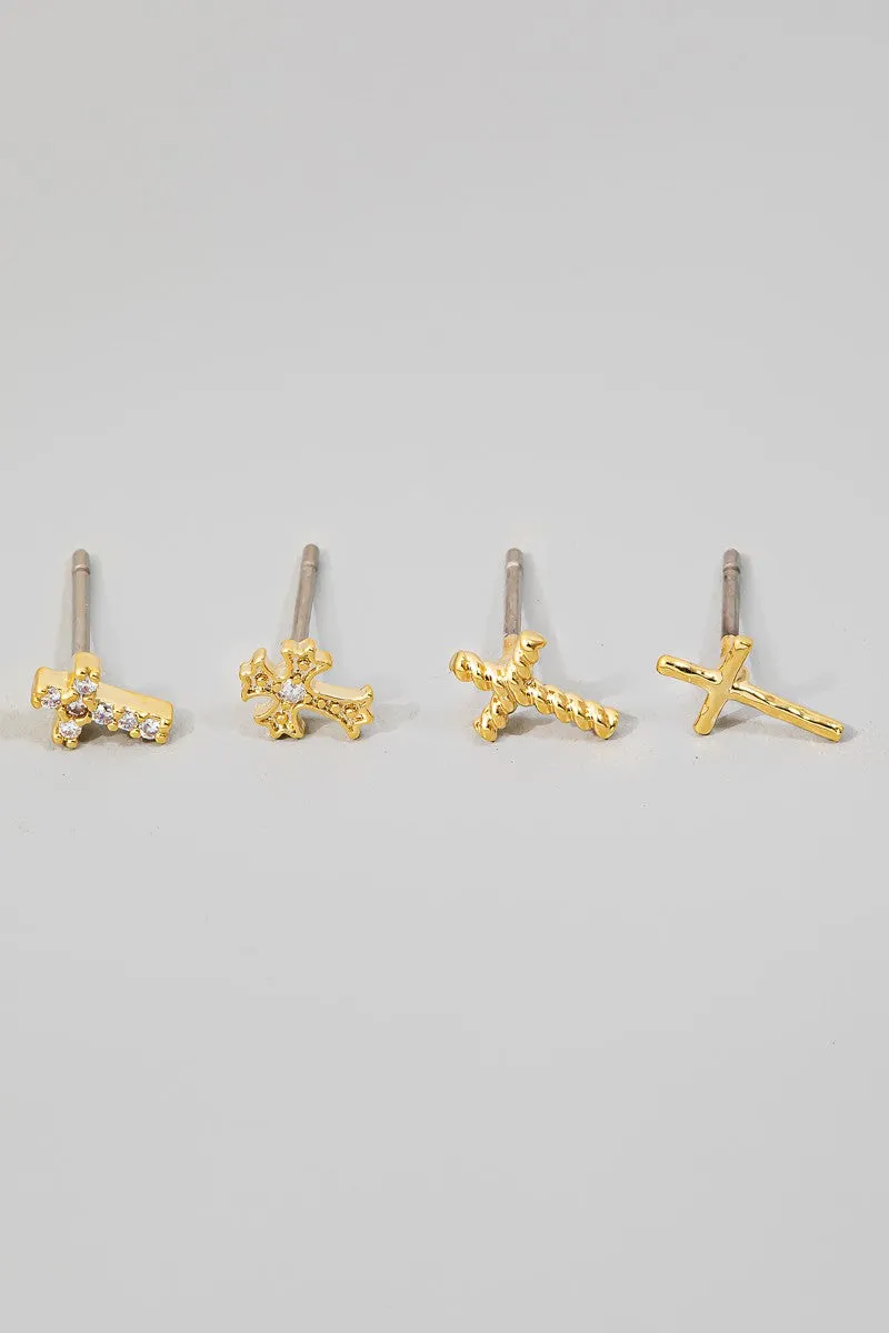 Mixed Cross Earring Stud Set