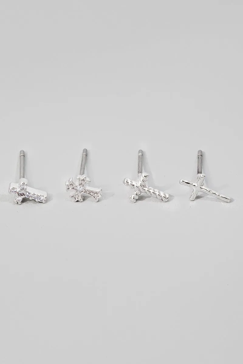 Mixed Cross Earring Stud Set