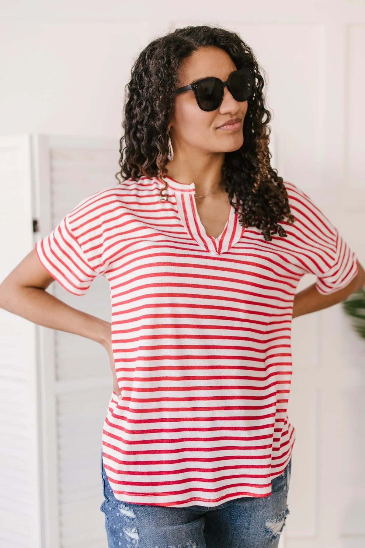 One and Only Stripes Top in Red