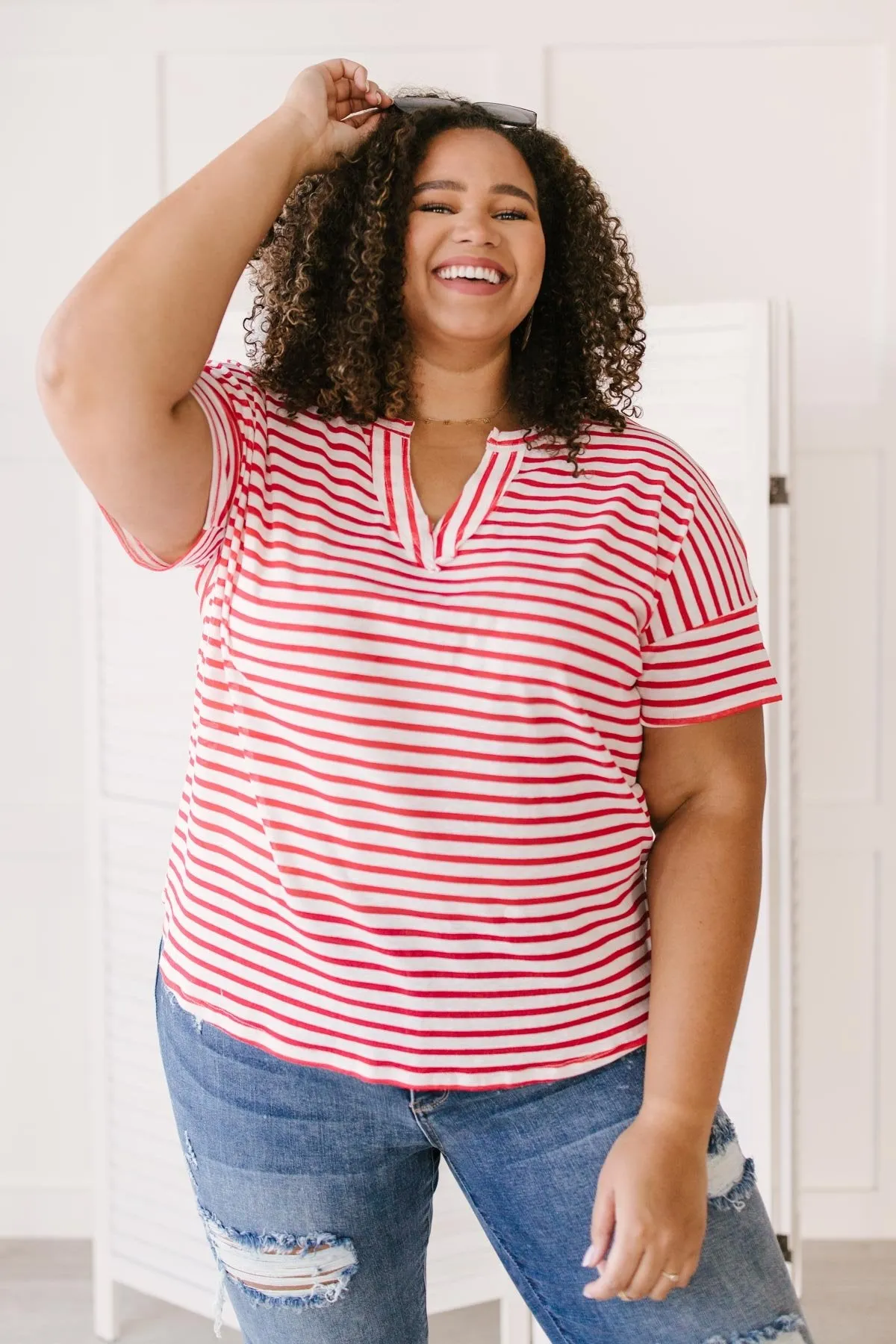 One and Only Stripes Top in Red