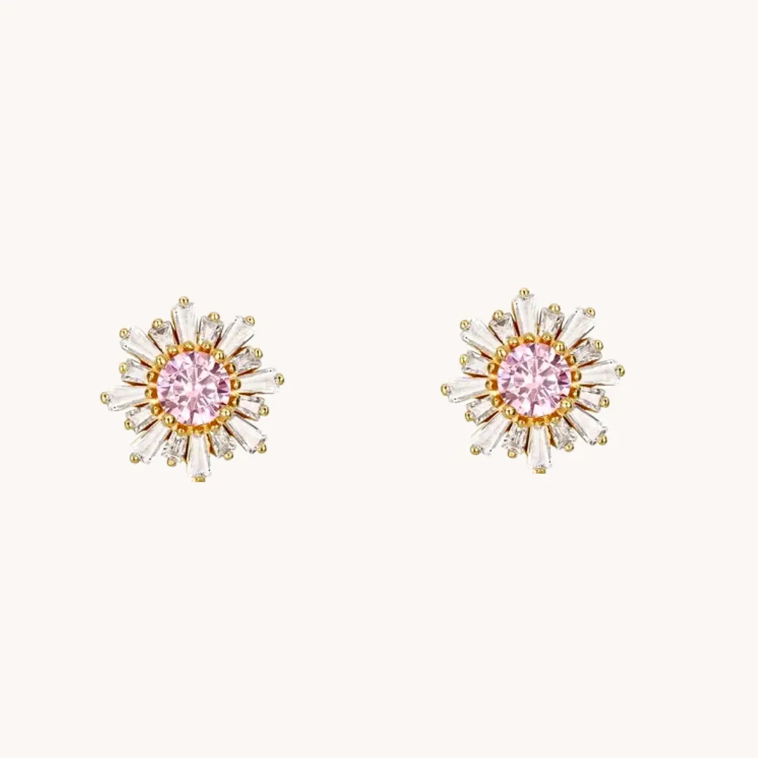 Pink Snowflake Gold Stud Earrings W.