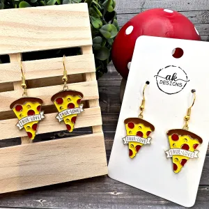 PIZZA [is my] TRUE LOVE, Enamel Goldtone Earrings  Earrings, Hypoallergenic Gift