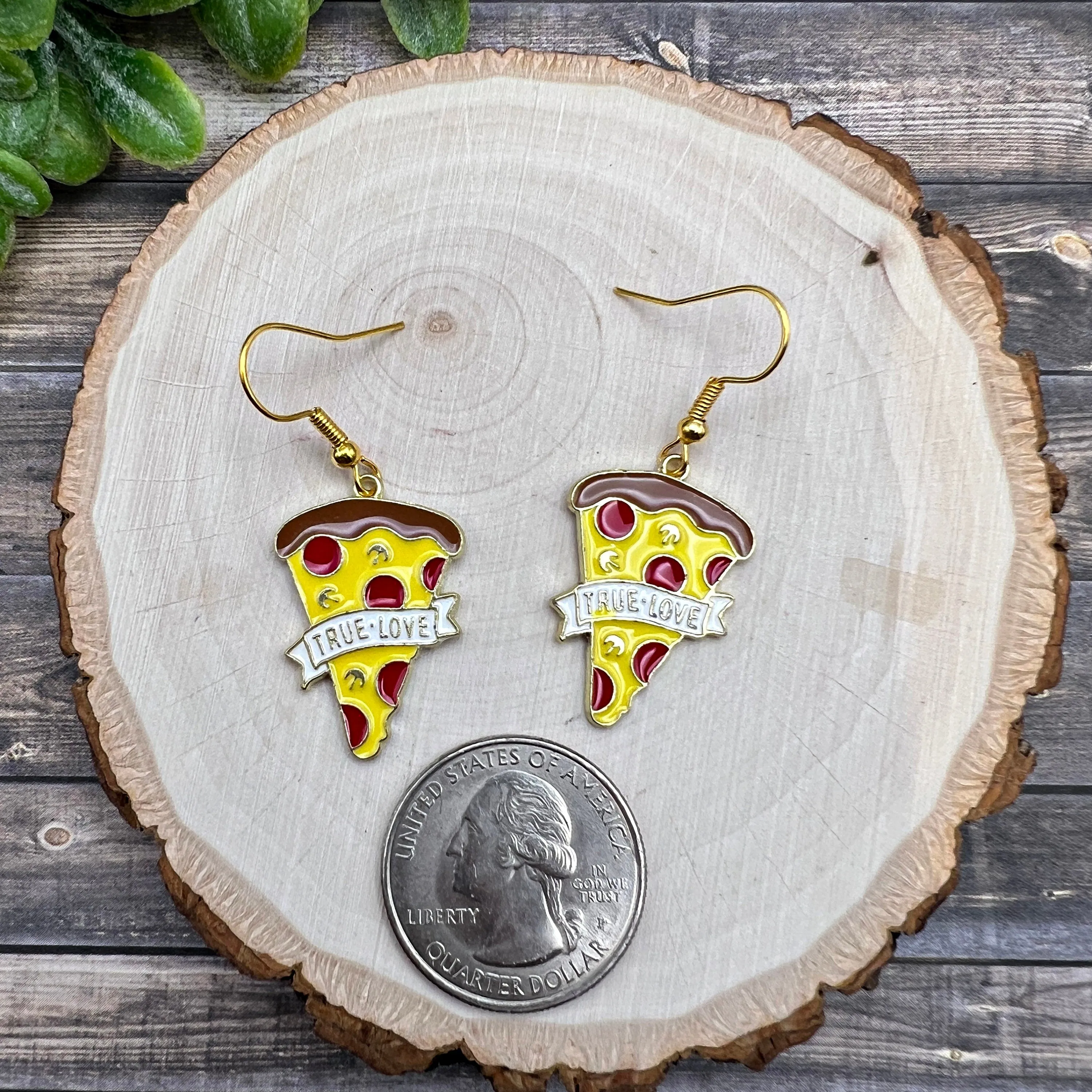 PIZZA [is my] TRUE LOVE, Enamel Goldtone Earrings  Earrings, Hypoallergenic Gift