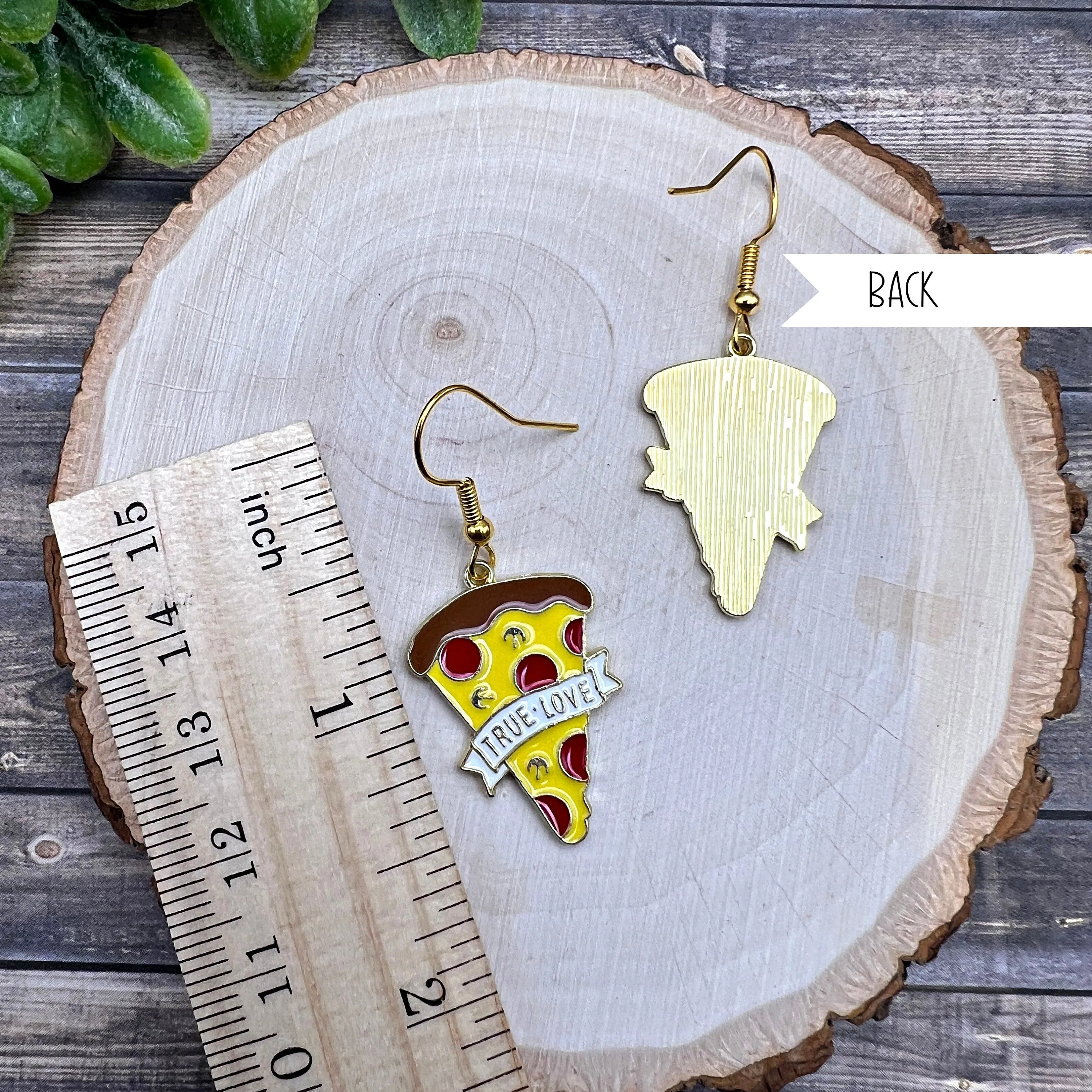 PIZZA [is my] TRUE LOVE, Enamel Goldtone Earrings  Earrings, Hypoallergenic Gift