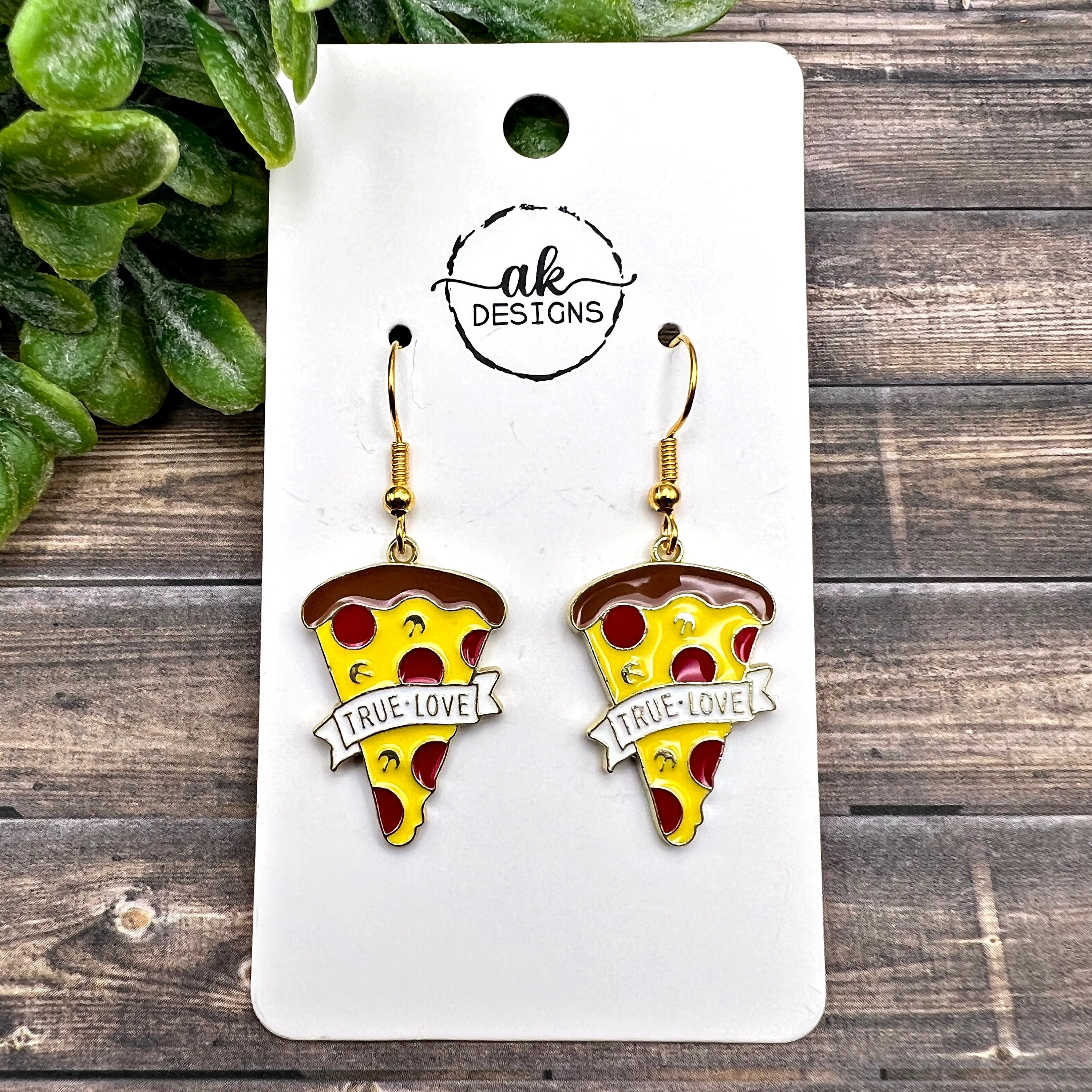 PIZZA [is my] TRUE LOVE, Enamel Goldtone Earrings  Earrings, Hypoallergenic Gift