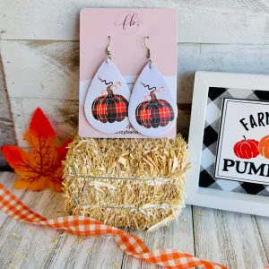 Plaid Pumpkin Faux Leather Drop Ear Bling