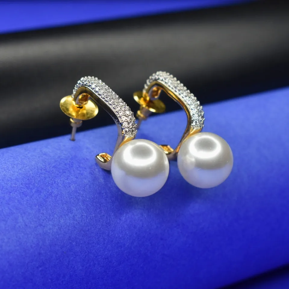 "Shimmering Beauty: Pearls Drops CZ Earrings for Elegant Glamour"