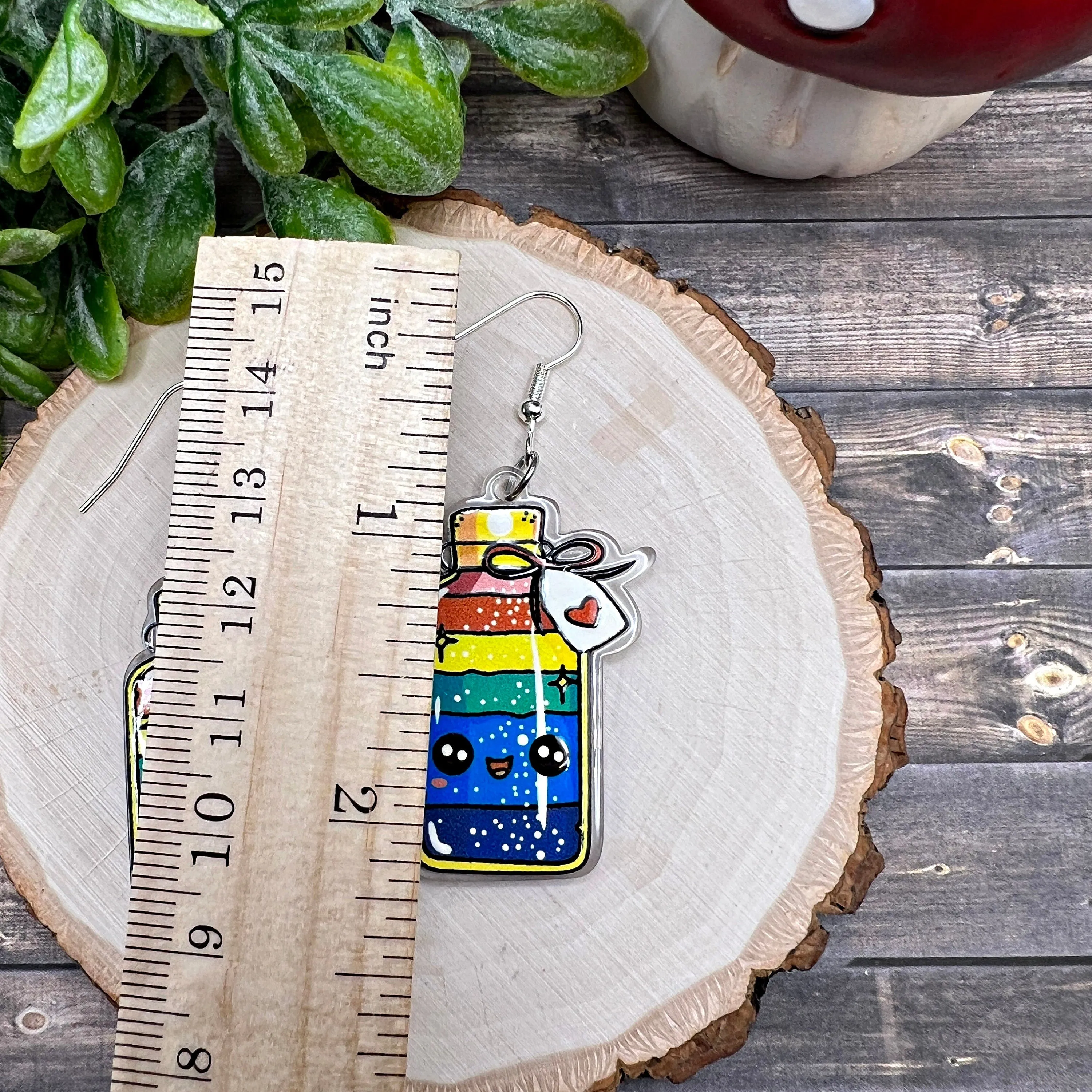 Rainbow Fizzy Potion Wish Bottle Acrylic  Earrings, Hypoallergenic Gift