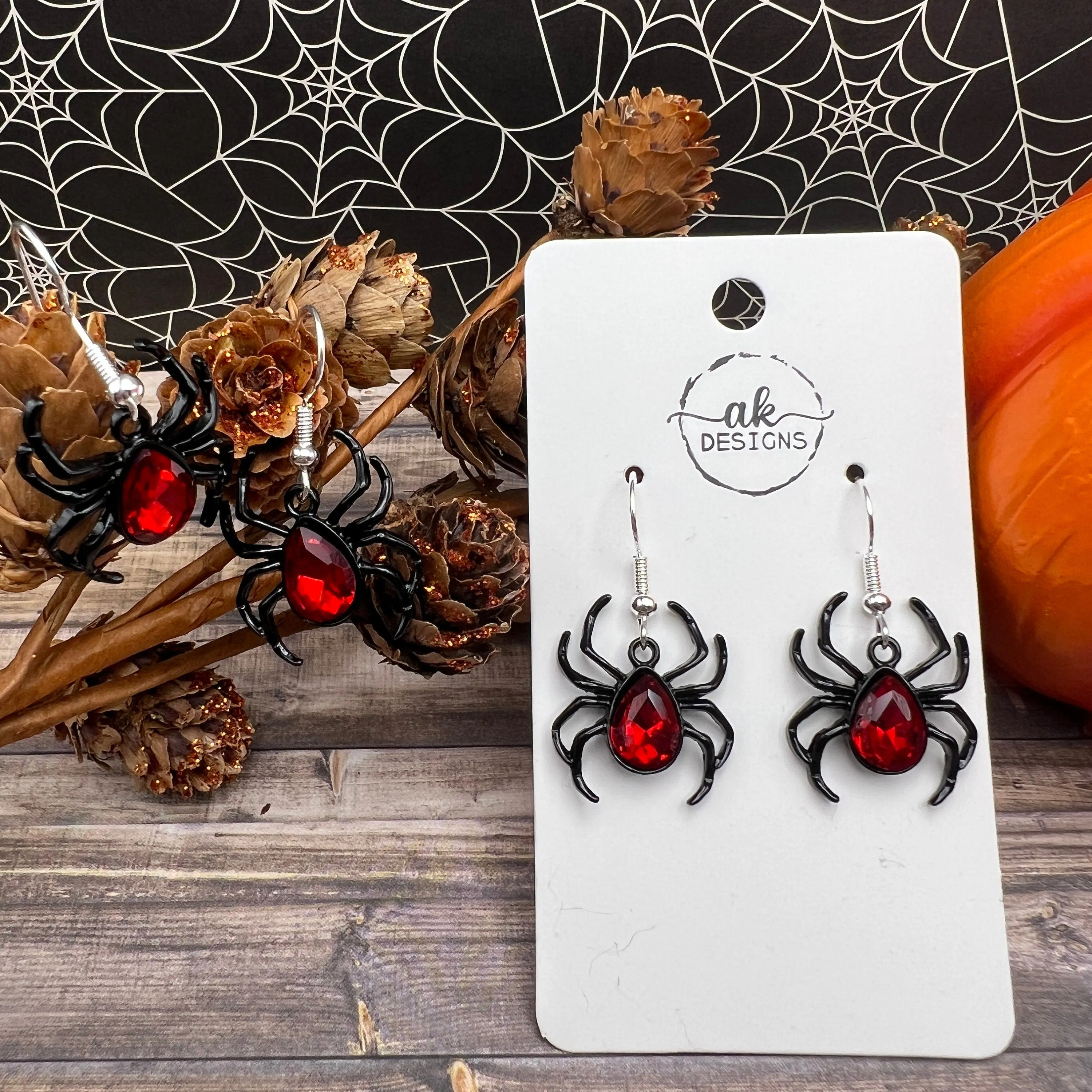 Red Black Spider Halloween Spooky Season, Silver/Silver-tone  Earrings, Hypoallergenic Gift