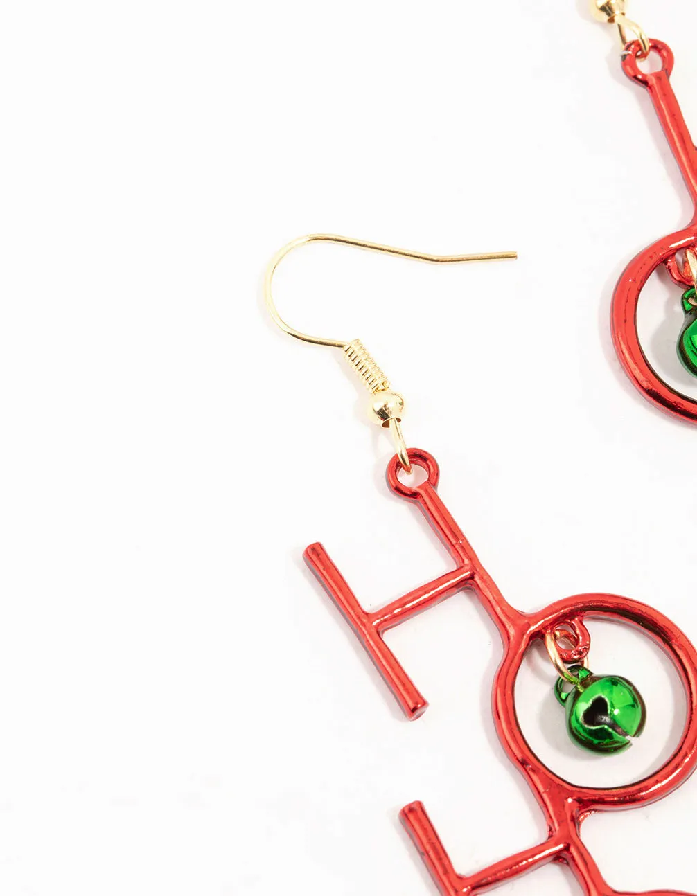 Red Coated Metal Ho Ho Ho Bell  Drop Earrings